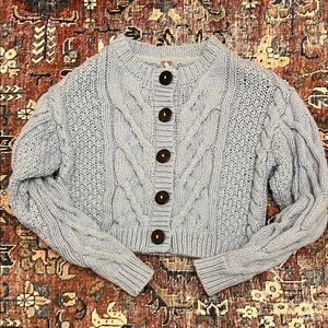 Free People Fireside Blue Cable Knit Cardigan